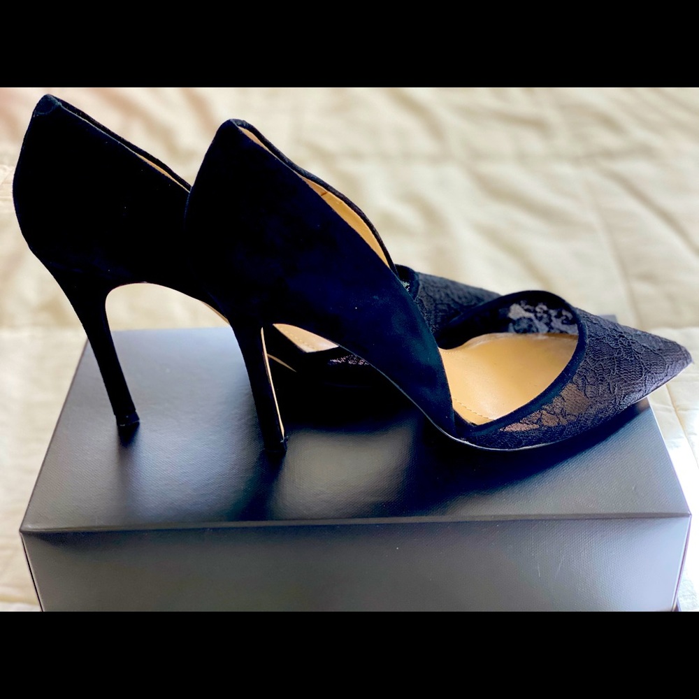 BCBGeneration Black Lace Front Pumps